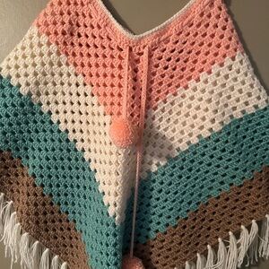Multicolor Crochet Poncho Sweater